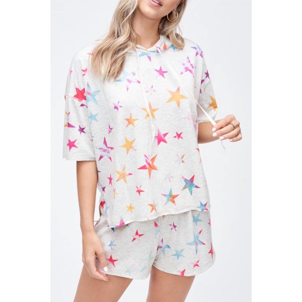 NEW PHIL LOVE tie dye stars hoodie in oatmeal, red, pink, blue, orange, yellow